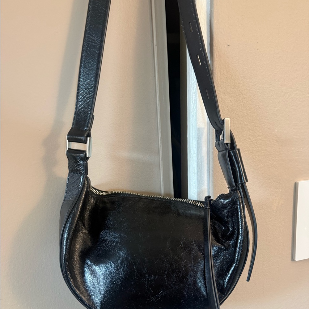 All Saints Black Leather Crossbody Bag - Picture 2 of 10